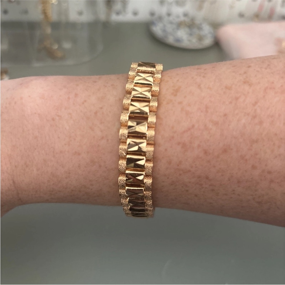 Pretty Bird Bold Modern Watch Band Statement Bracelet, Rose Gold, Geometric Link